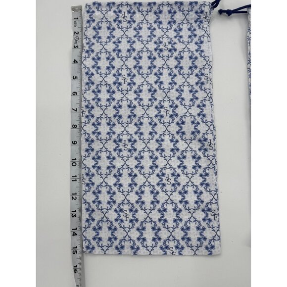 Sara Flint Set Of 2 Blue & White Drawstring Fabric Shoe Bags With Floral Pattern - Picture 4 of 4